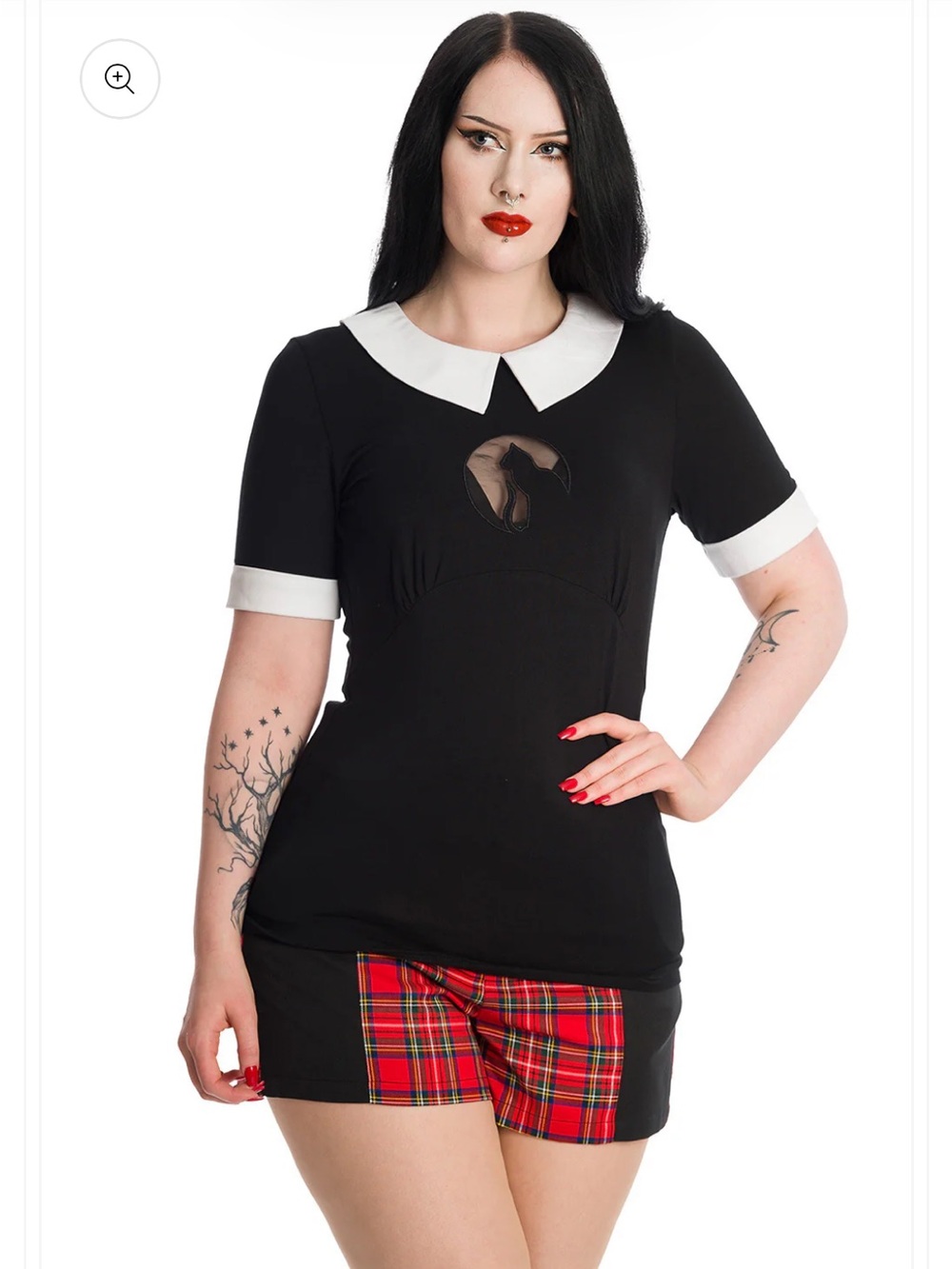 Banned Alternative Moonlight Cat Top Tunic Black White Goth Halloween Size M